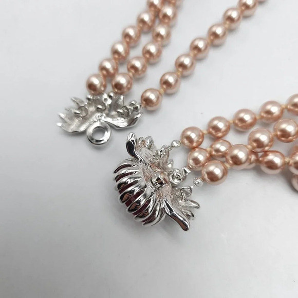 Nolan Miller Glamour Collection Faux Pearl Necklace Pink Clear Rhinestone Accent - Picture 8 of 8